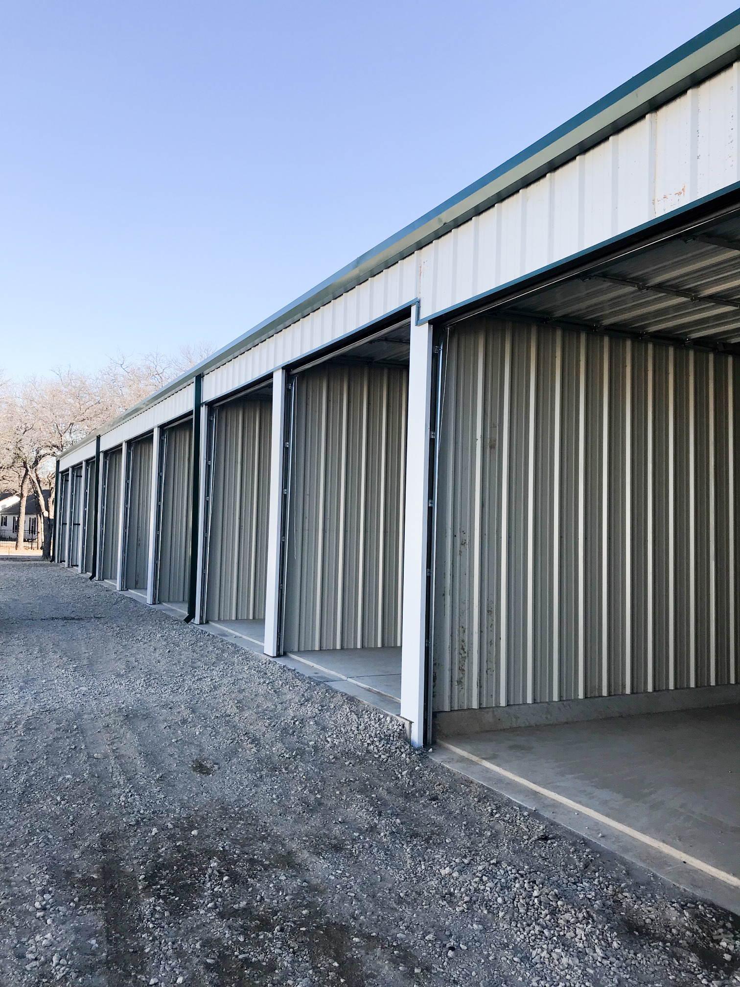 Boat storage units with the doors open